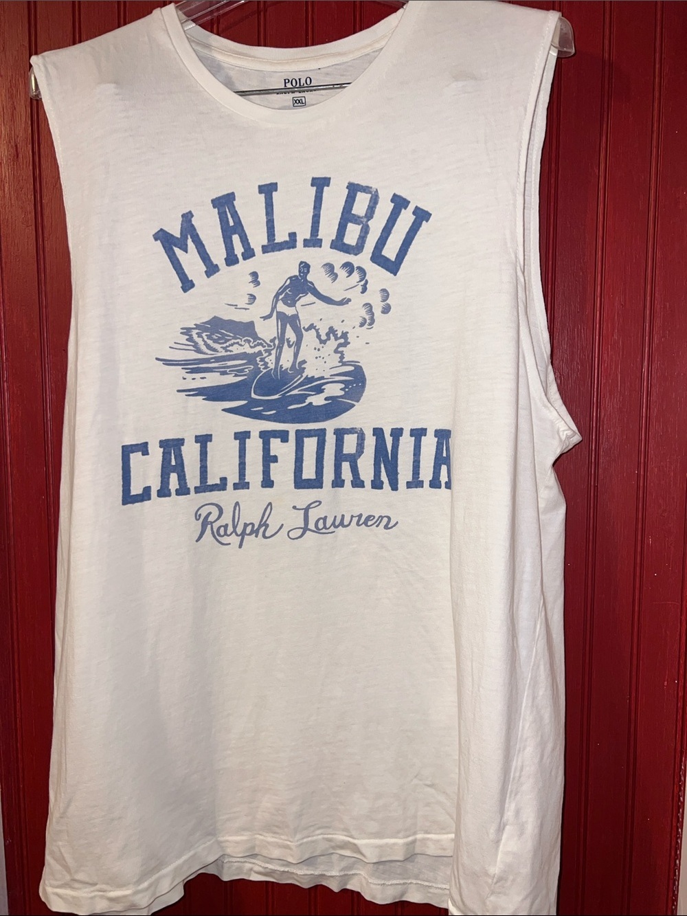 Ralph Lauren White Muscle Tee with Light Blue Malibu Surf Graphic XXL